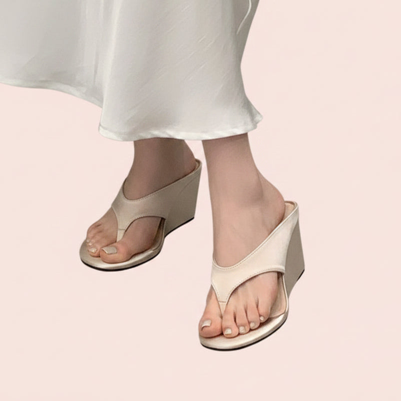 Satin Wedges Thong Sandals