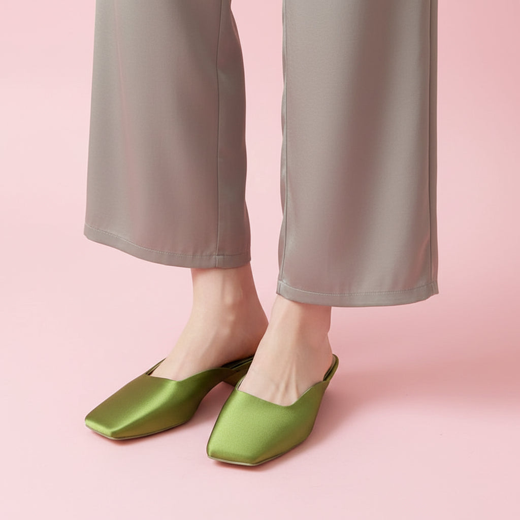 Square Toes Satin Mules