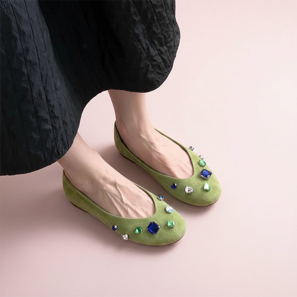 Gemstones Velvet Ballet Flats