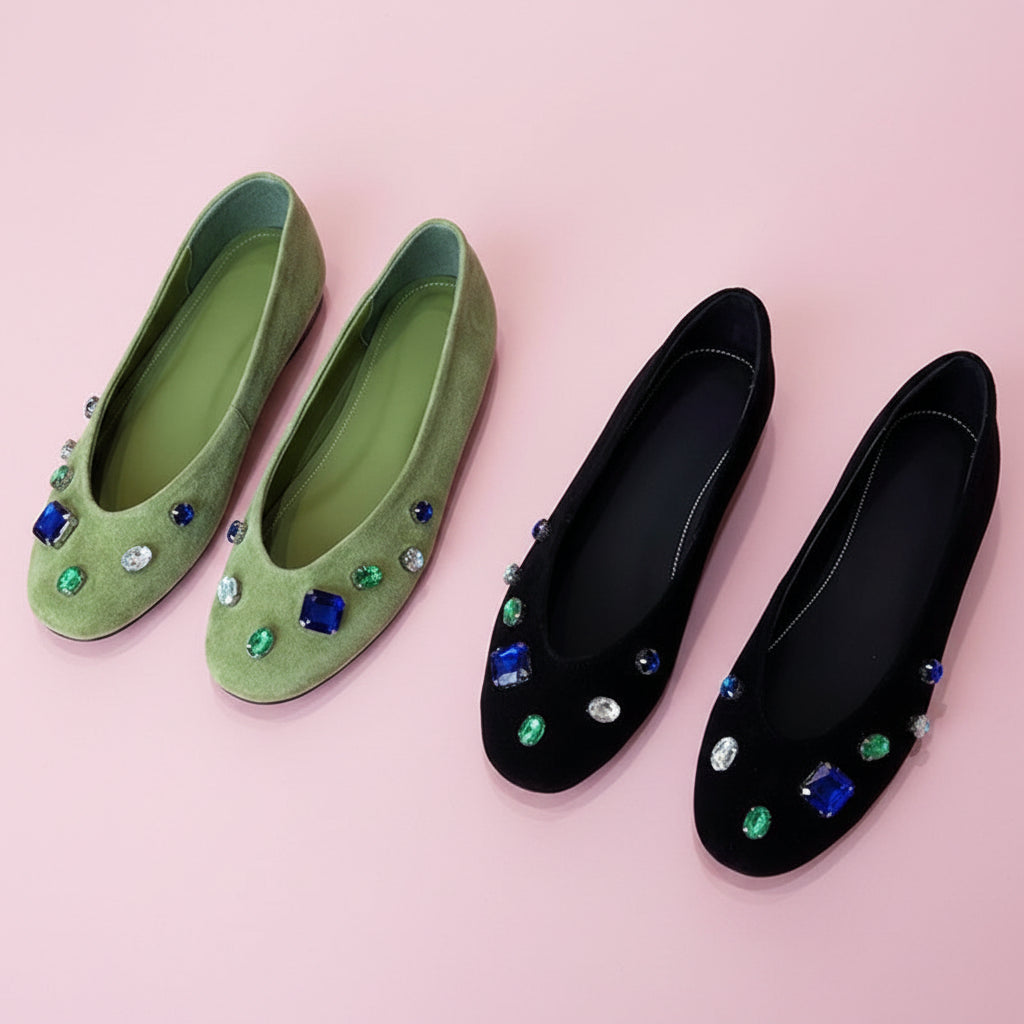 Gemstones Velvet Ballet Flats