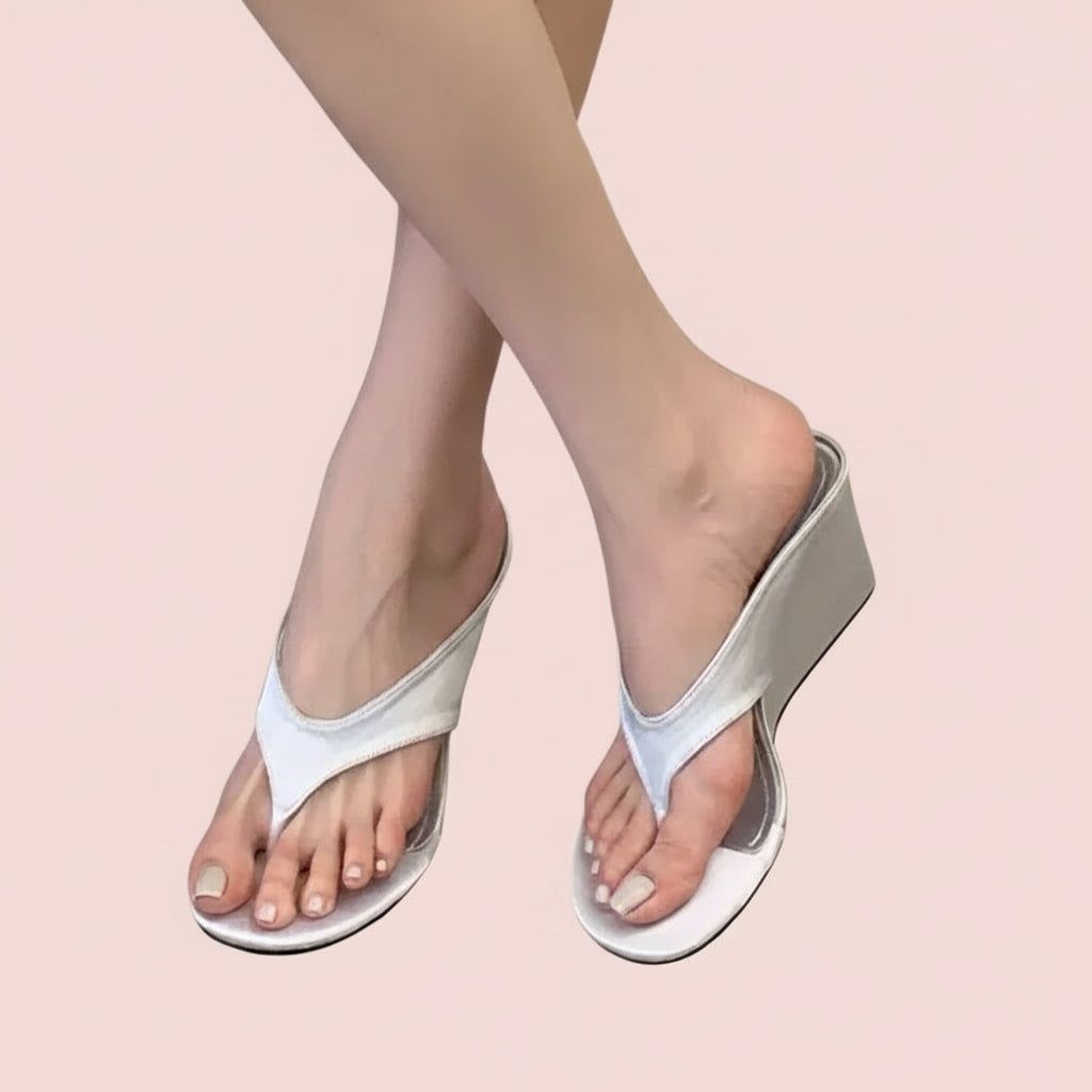 Satin Wedges Thong Sandals