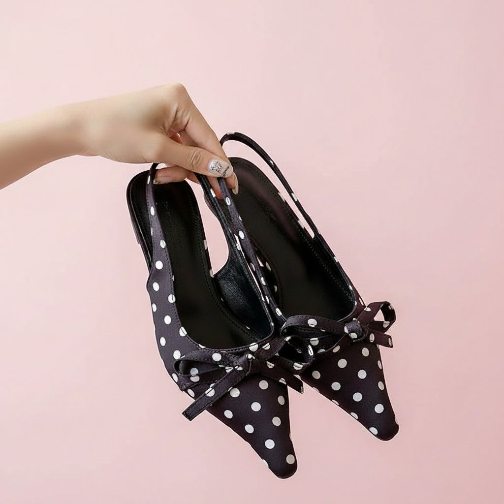 Polka dot sling back heels