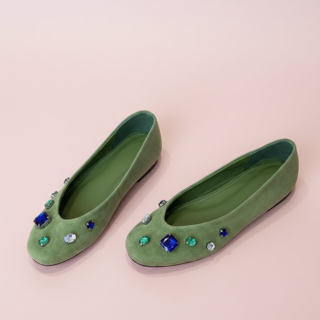 Gemstones Velvet Ballet Flats
