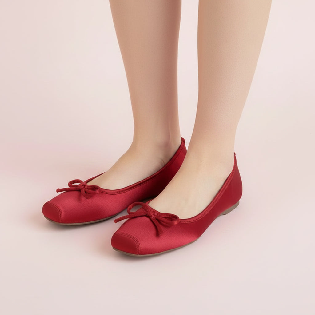 Square Toe Satin Ballet Flats