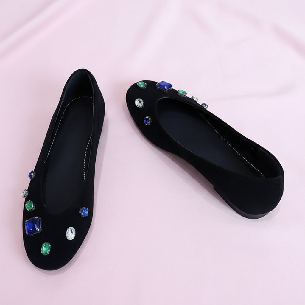 Gemstones Velvet Ballet Flats