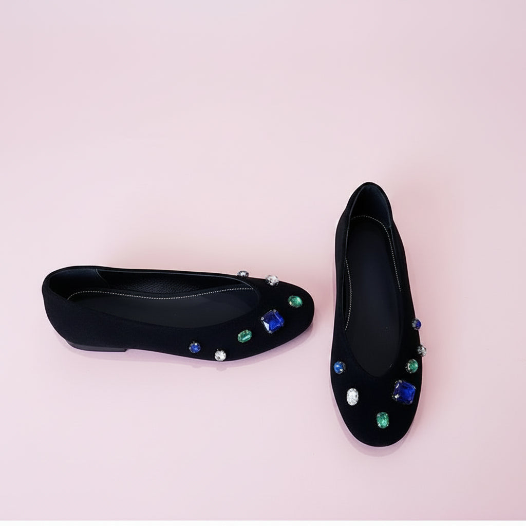 Gemstones Velvet Ballet Flats