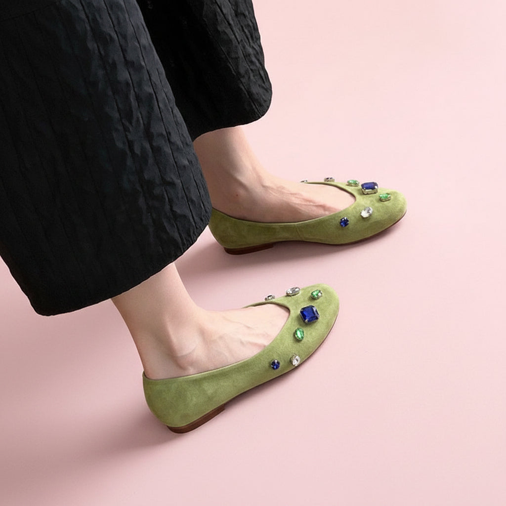Gemstones Velvet Ballet Flats