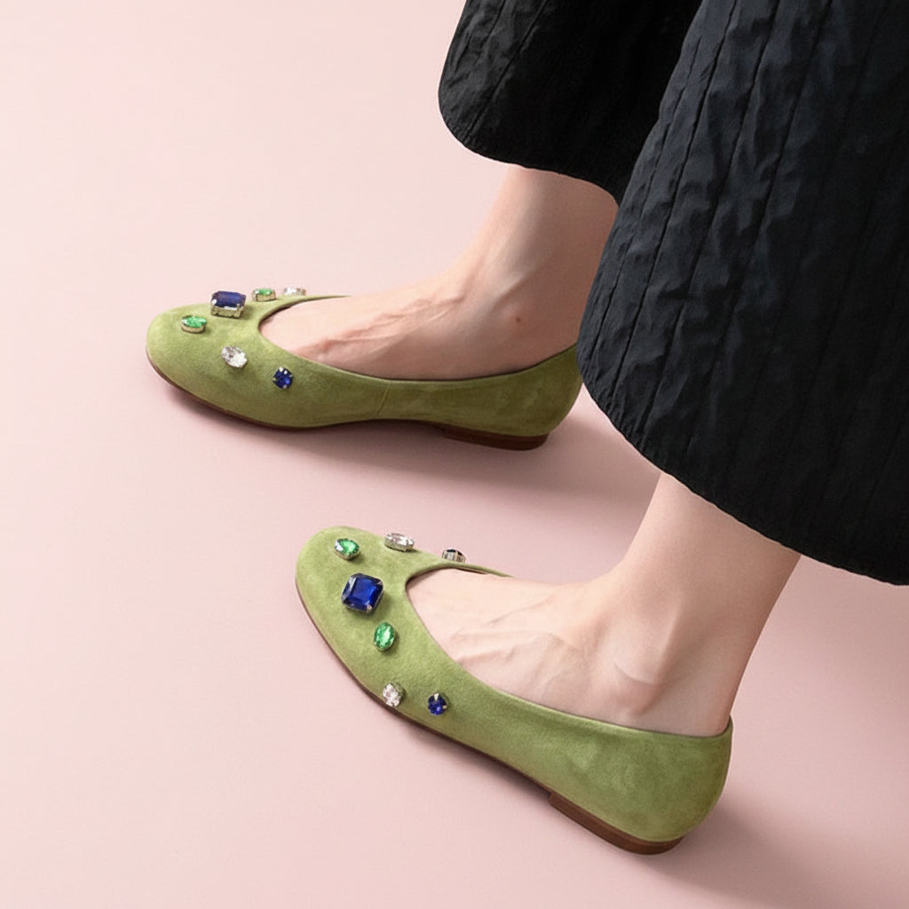 Gemstones Velvet Ballet Flats