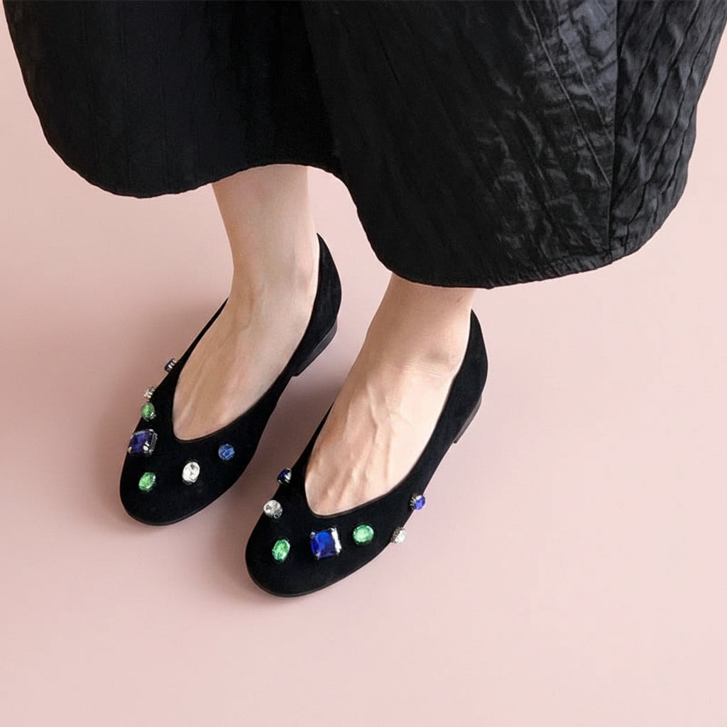 Gemstones Velvet Ballet Flats