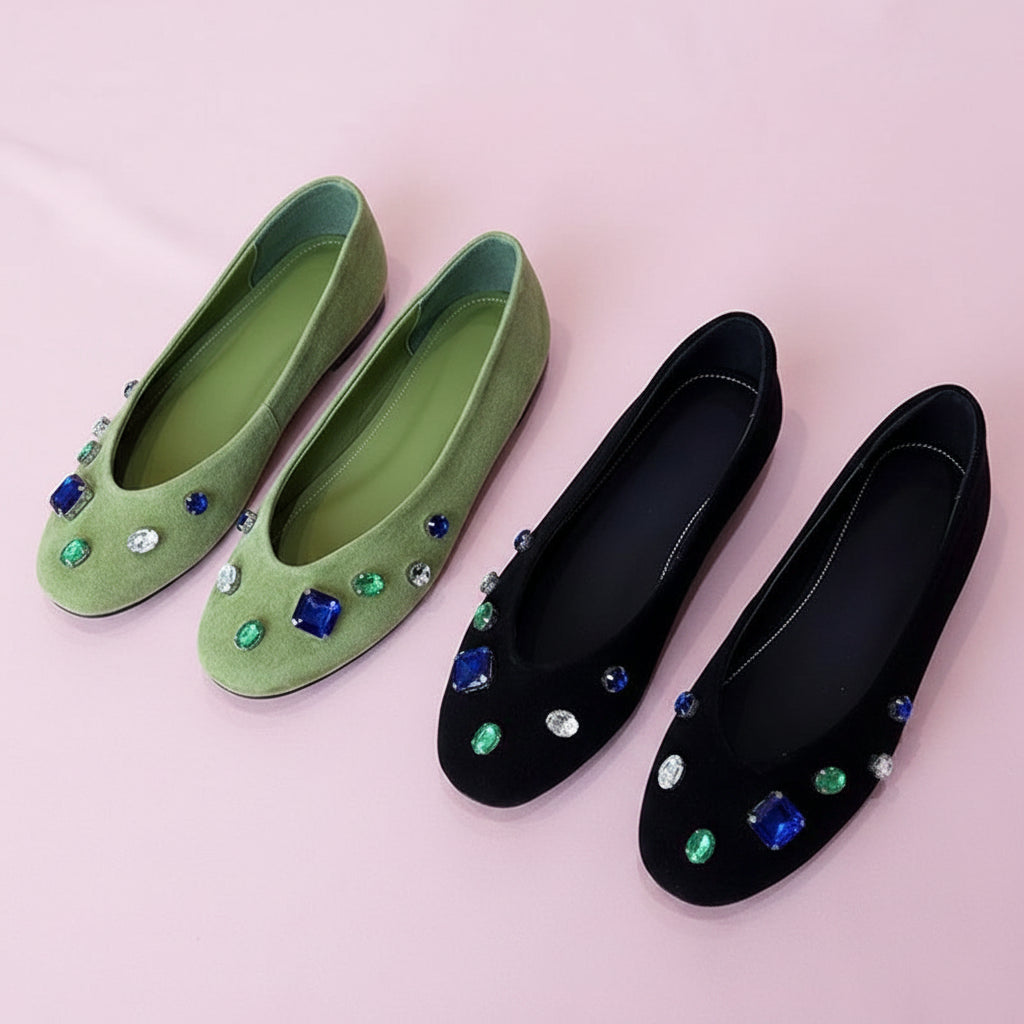 Gemstones Velvet Ballet Flats