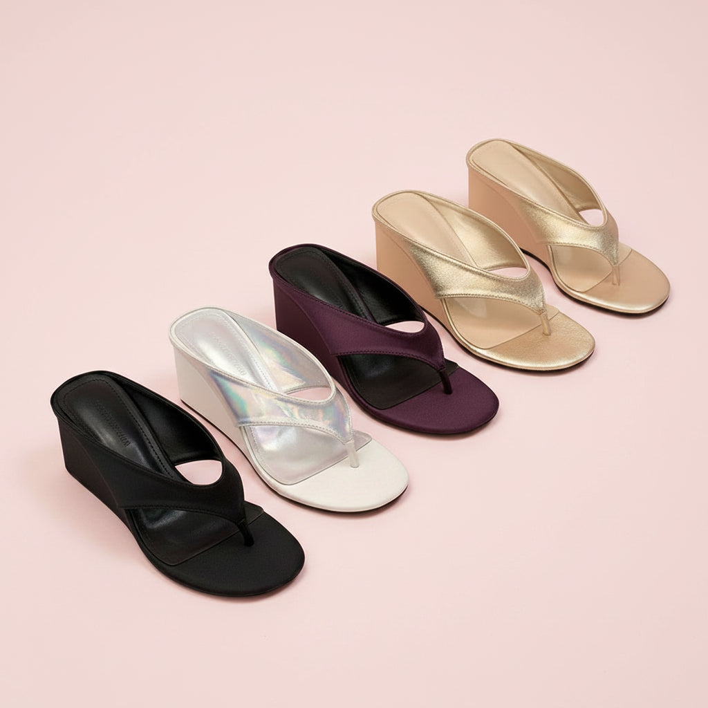 Satin Wedges Thong Sandals