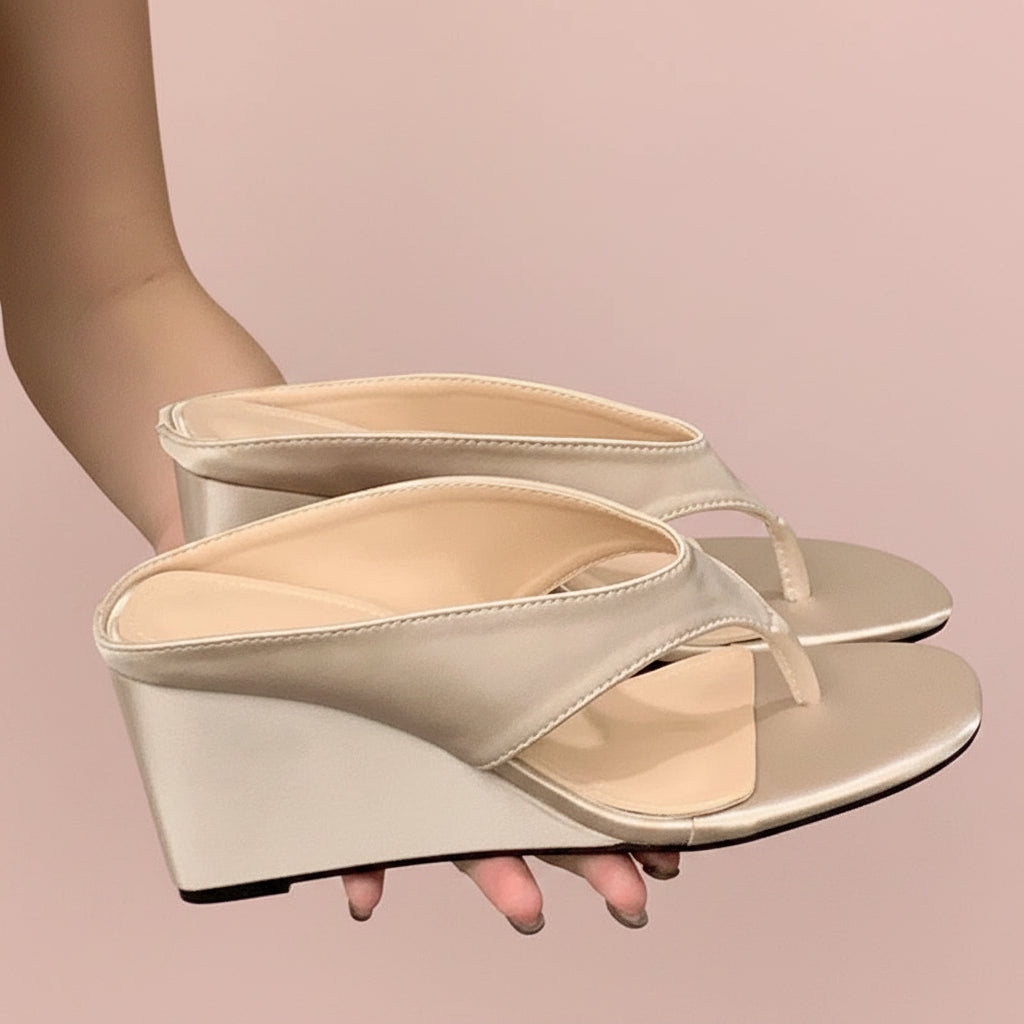 Satin Wedges Thong Sandals