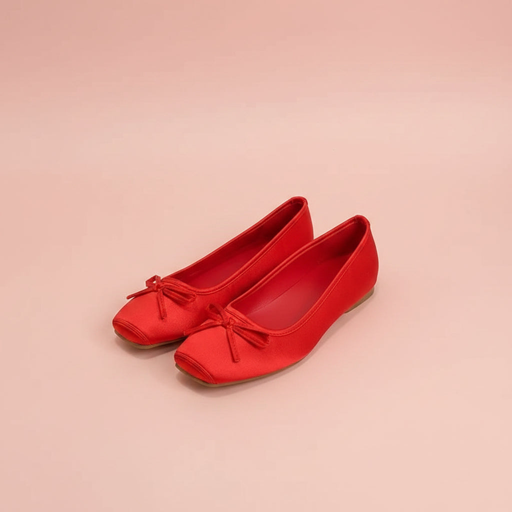 Square Toe Satin Ballet Flats