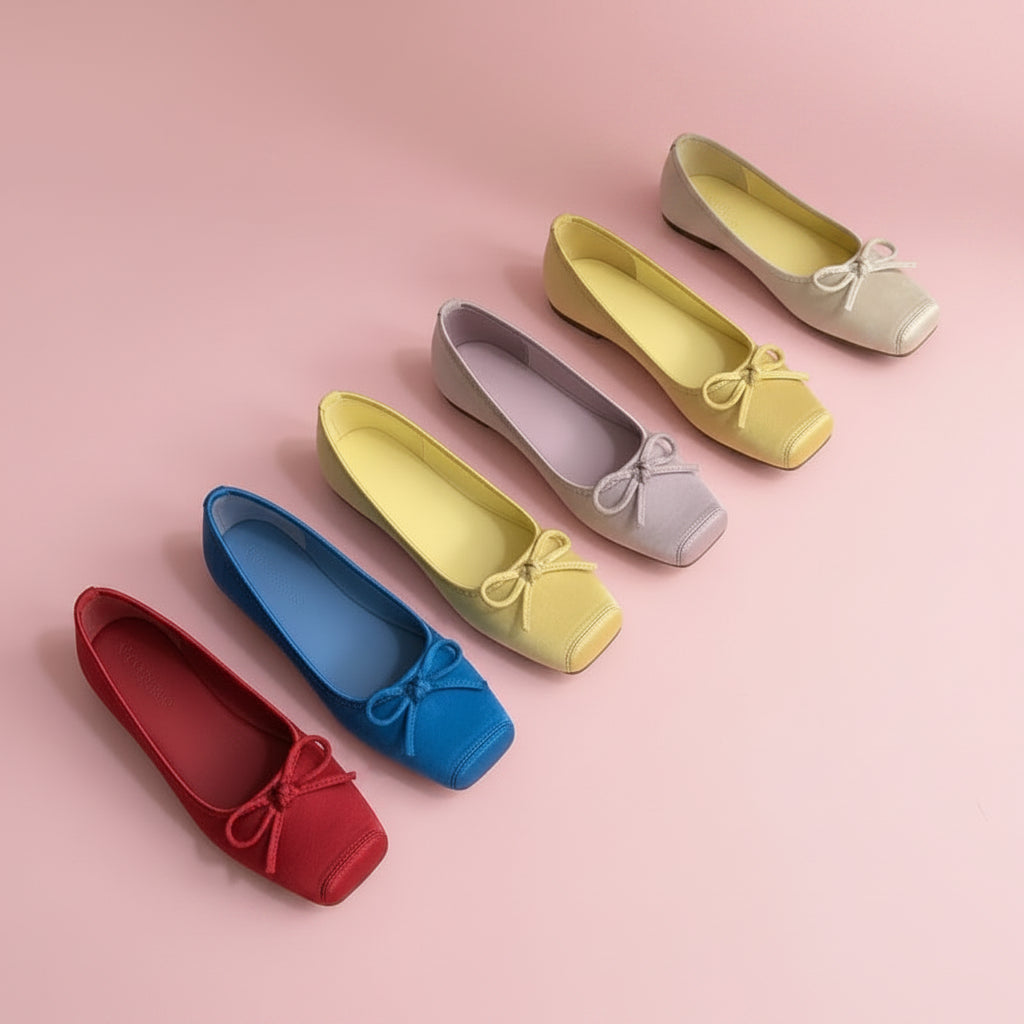 Square Toe Satin Ballet Flats