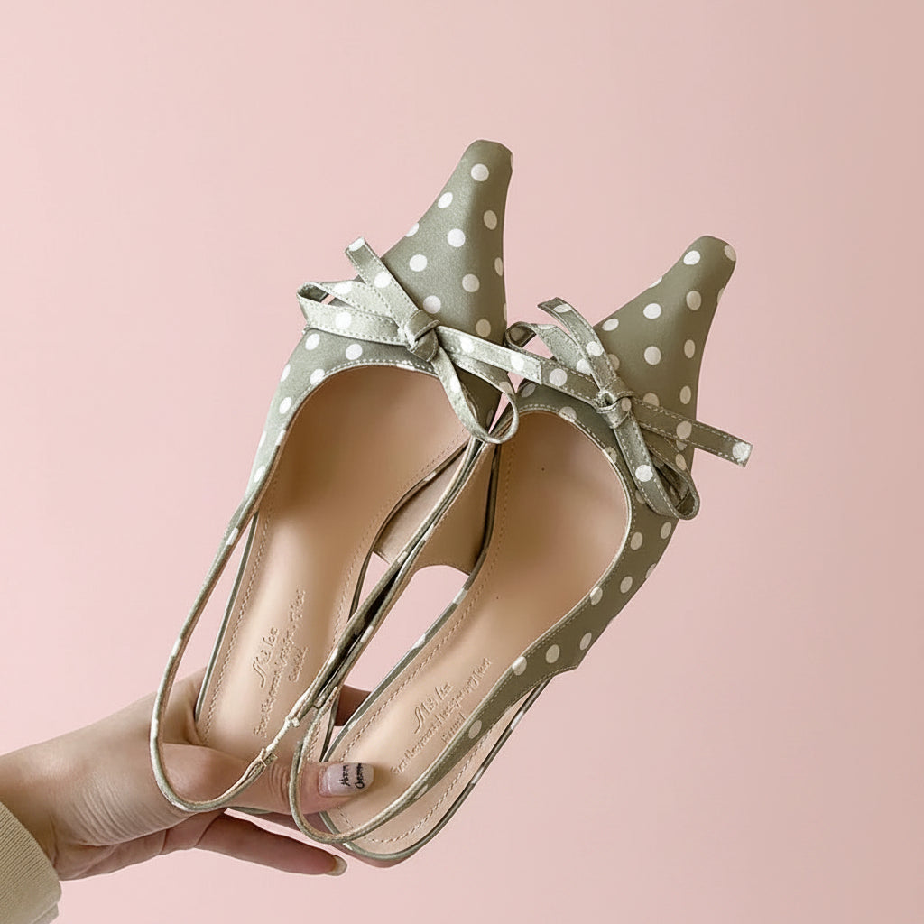 Polka dot sling back heels