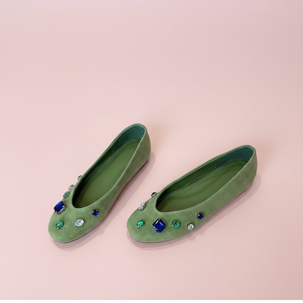 Gemstones Velvet Ballet Flats