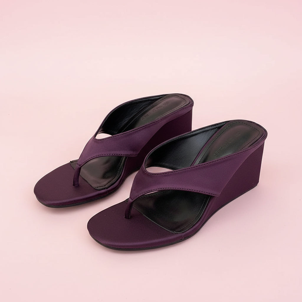 Satin Wedges Thong Sandals