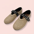 Buckle Strap Straw Mary Jane Flats
